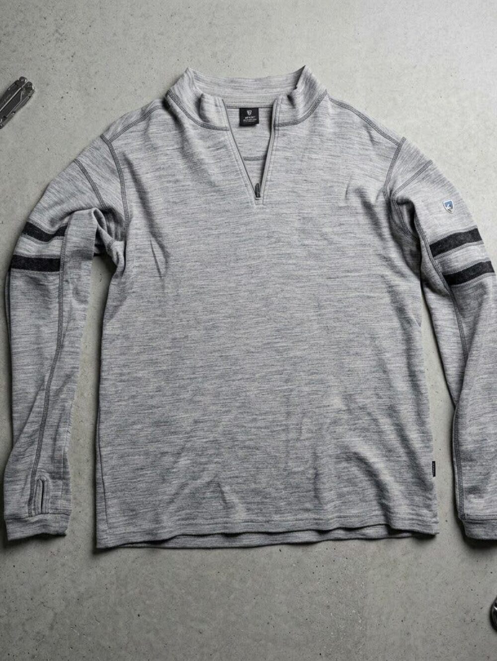 Kuhl 1/4 Zip Pullover Mens L Grey 100% Merino Wool Gorpcore Mountain Core Tech